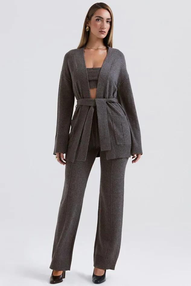 House Of CB Alaia Charcoal Cashmere Blend Belted Cardigan Women Tops House Of CB Alaia Charcoal Cashmere Blend Belted Cardigan Women Tops
