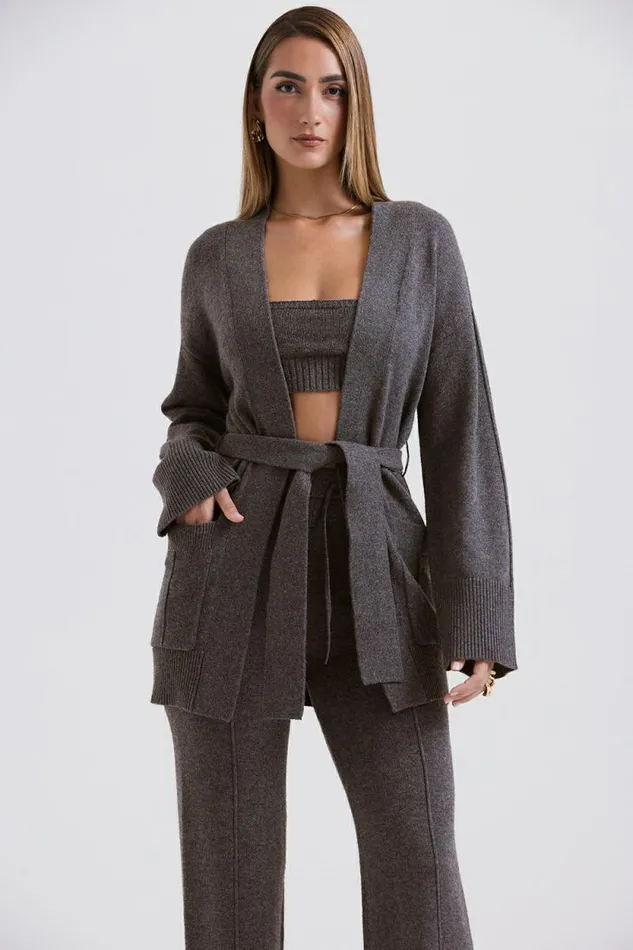 House Of CB Alaia Charcoal Cashmere Blend Belted Cardigan Women Tops House Of CB Alaia Charcoal Cashmere Blend Belted Cardigan Women Tops
