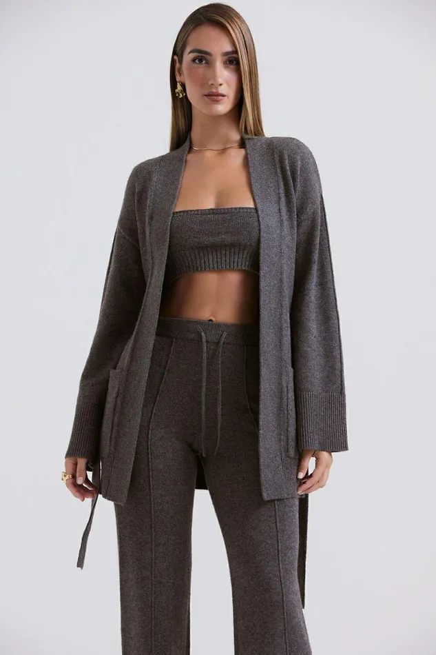 House Of CB Alaia Charcoal Cashmere Blend Belted Cardigan Women Tops House Of CB Alaia Charcoal Cashmere Blend Belted Cardigan Women Tops