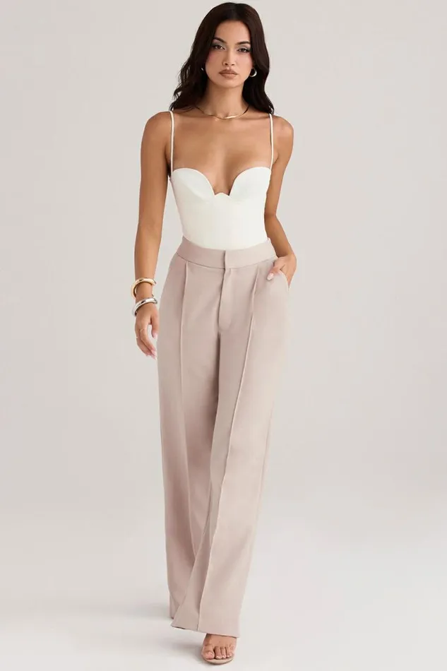 House Of CB Alivia Beige Loose Fit Trousers Women Bottoms