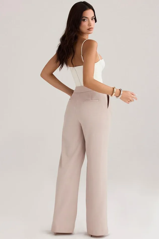 House Of CB Alivia Beige Loose Fit Trousers Women Bottoms House Of CB Alivia Beige Loose Fit Trousers Women Bottoms
