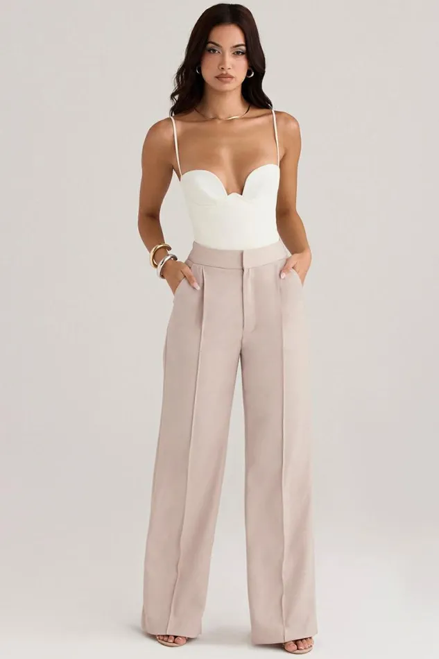House Of CB Alivia Beige Loose Fit Trousers Women Bottoms House Of CB Alivia Beige Loose Fit Trousers Women Bottoms