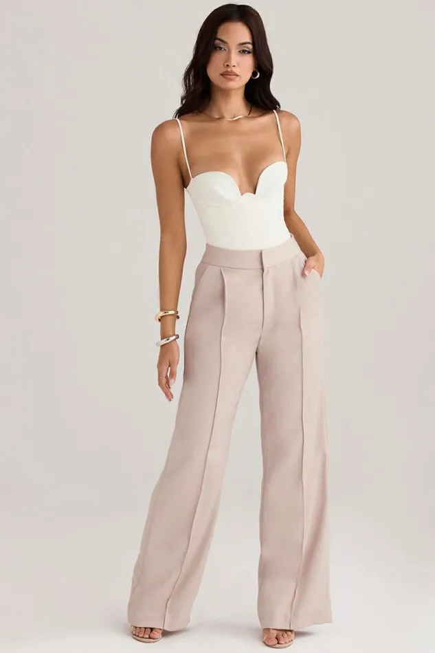 House Of CB Alivia Beige Loose Fit Trousers Women Bottoms House Of CB Alivia Beige Loose Fit Trousers Women Bottoms