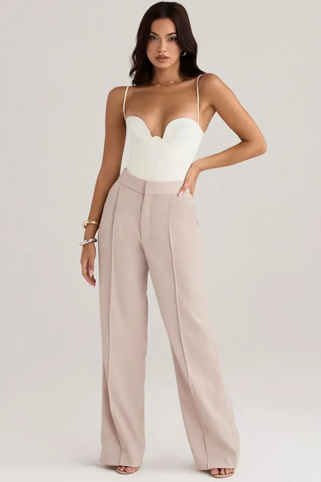 House Of CB Alivia Beige Loose Fit Trousers Women Bottoms House Of CB Alivia Beige Loose Fit Trousers Women Bottoms