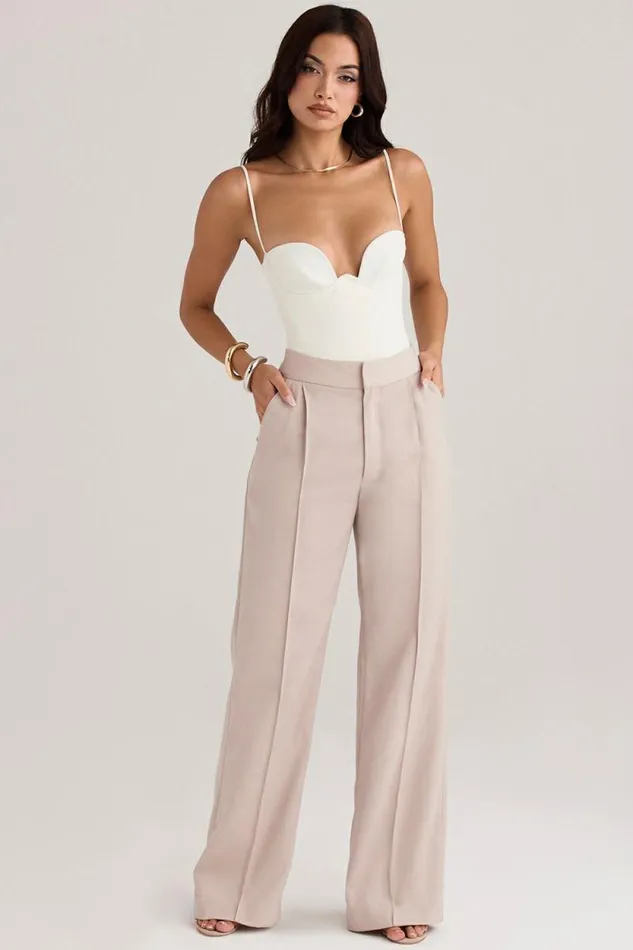 House Of CB Alivia Beige Loose Fit Trousers Women Bottoms House Of CB Alivia Beige Loose Fit Trousers Women Bottoms