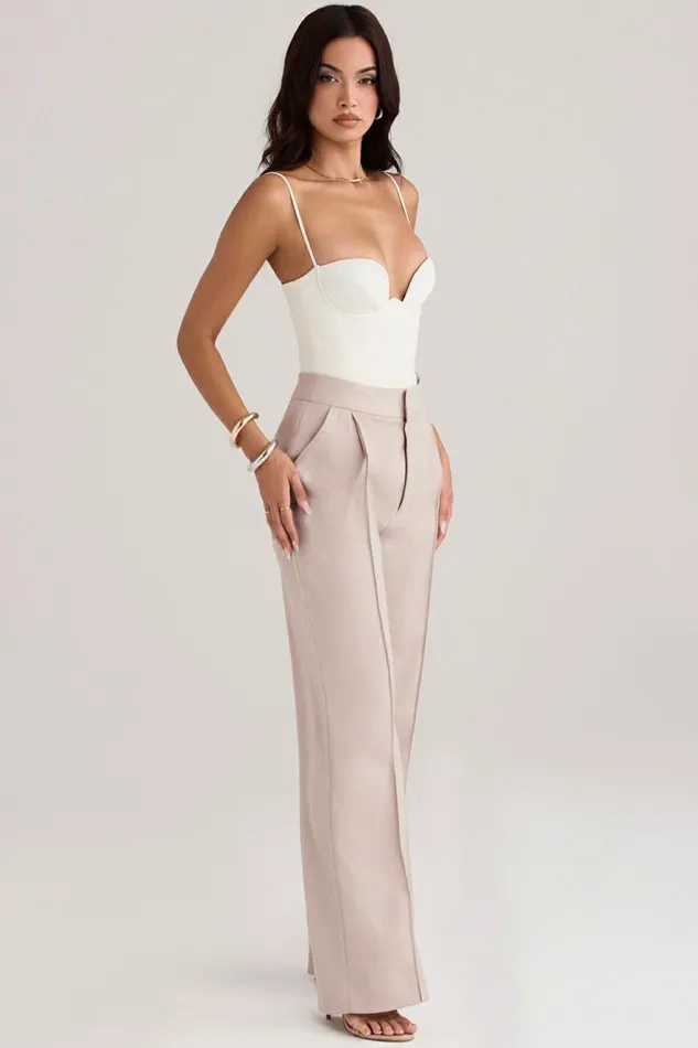 House Of CB Alivia Beige Loose Fit Trousers Women Bottoms House Of CB Alivia Beige Loose Fit Trousers Women Bottoms