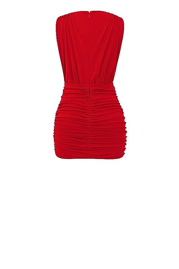 House Of CB Aliza Cherry Gathered Mini Dress Women Dresses