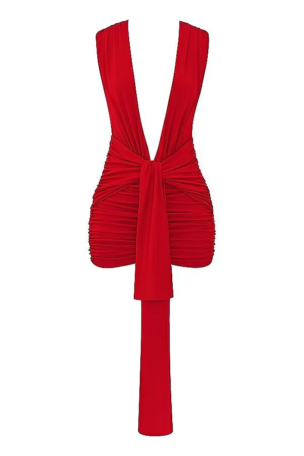 House Of CB Aliza Cherry Gathered Mini Dress Women Dresses