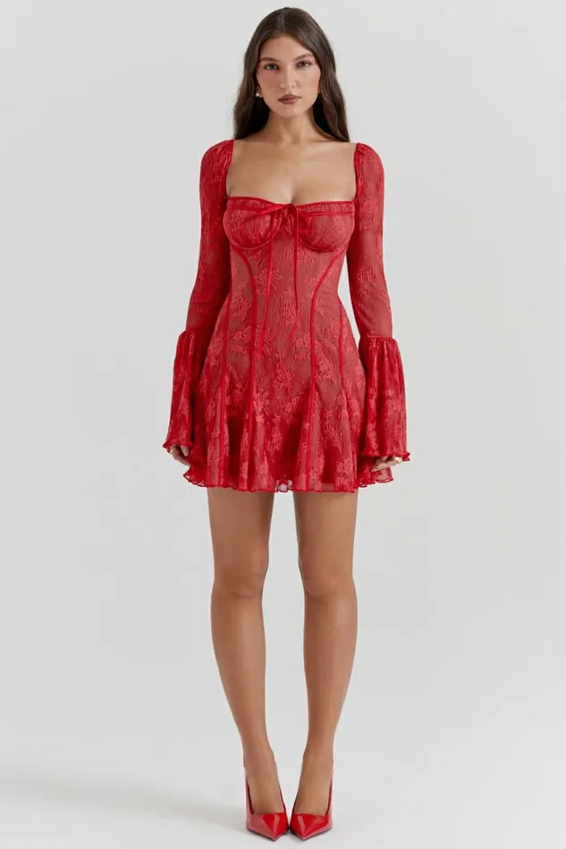 House Of CB Analissa Scarlet Lace Corset Dress Women Dresses