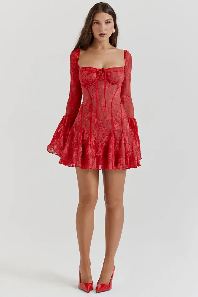 House Of CB Analissa Scarlet Lace Corset Dress Women Dresses