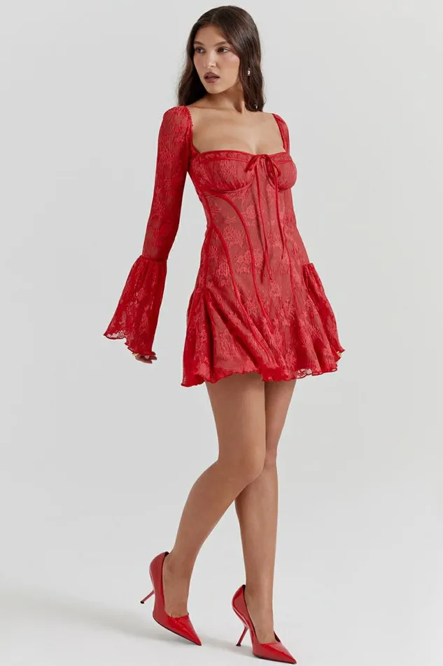 House Of CB Analissa Scarlet Lace Corset Dress Women Dresses