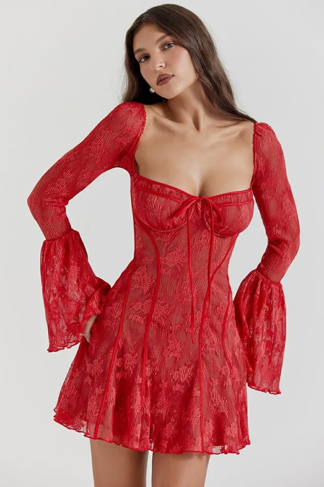 House Of CB Analissa Scarlet Lace Corset Dress Women Dresses