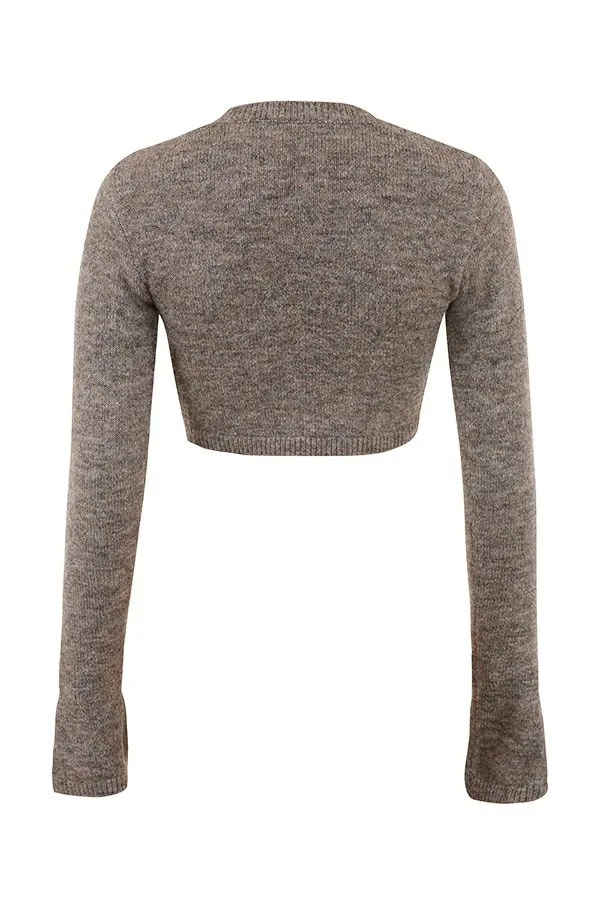 House Of CB Andie Brown Marl Knit Cropped Cardigan Women Tops House Of CB Andie Brown Marl Knit Cropped Cardigan Women Tops