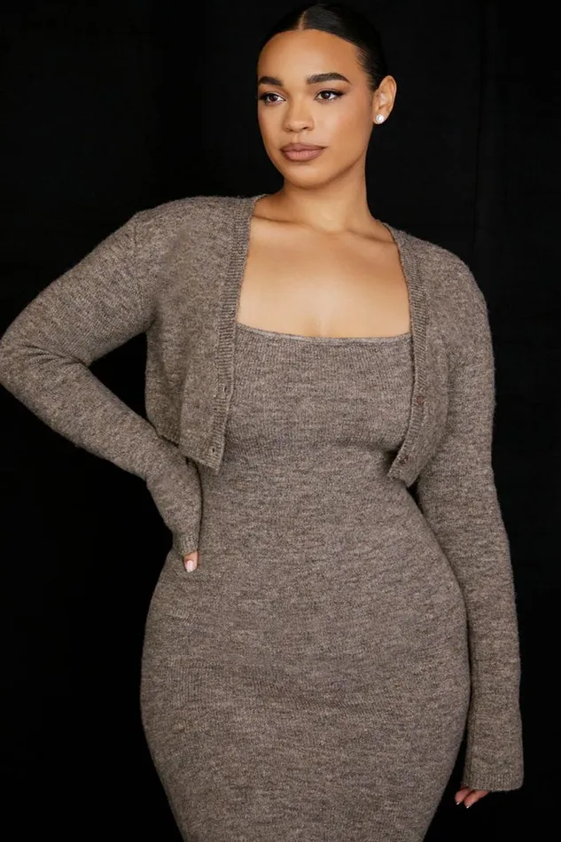 House Of CB Andie Brown Marl Knit Cropped Cardigan Women Tops House Of CB Andie Brown Marl Knit Cropped Cardigan Women Tops