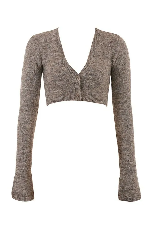 House Of CB Andie Brown Marl Knit Cropped Cardigan Women Tops House Of CB Andie Brown Marl Knit Cropped Cardigan Women Tops