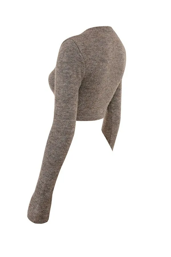 House Of CB Andie Brown Marl Knit Cropped Cardigan Women Tops House Of CB Andie Brown Marl Knit Cropped Cardigan Women Tops