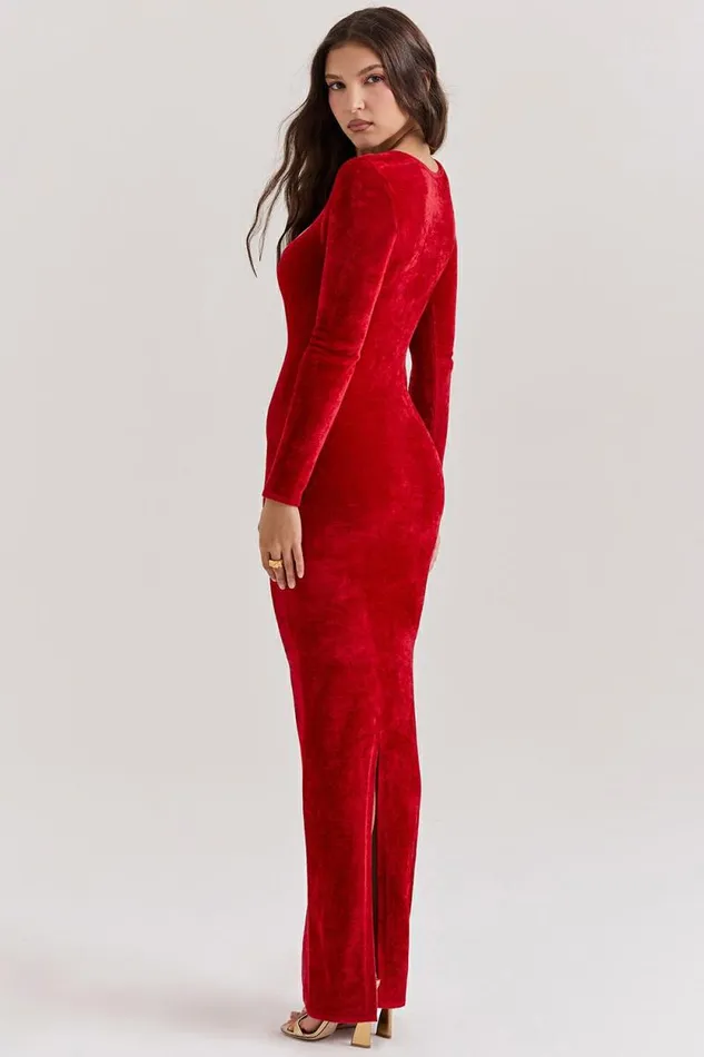 House Of CB Aria Scarlet Chenille Sweetheart Dress Women Dresses House Of CB Aria Scarlet Chenille Sweetheart Dress Women Dresses
