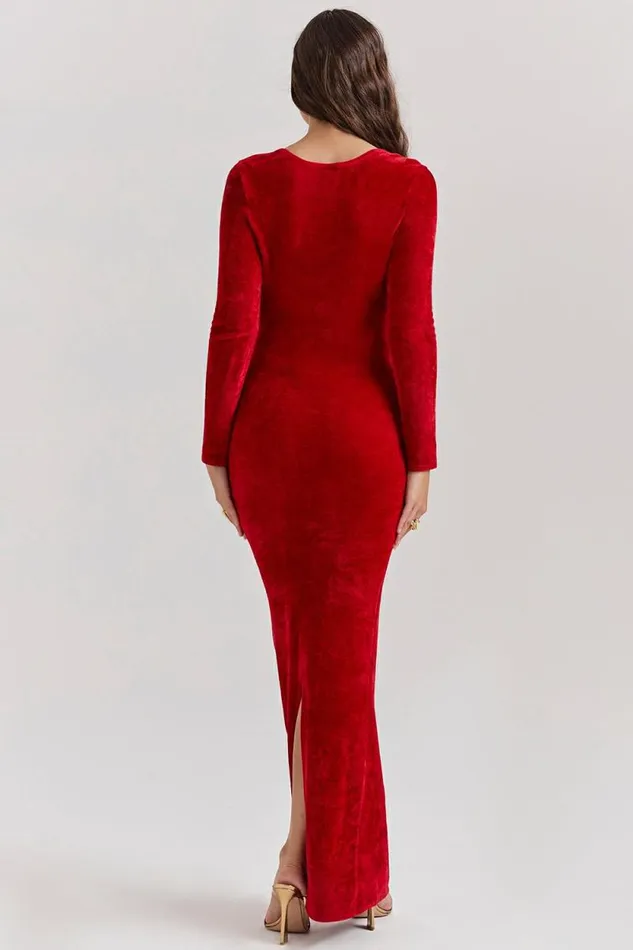 House Of CB Aria Scarlet Chenille Sweetheart Dress Women Dresses House Of CB Aria Scarlet Chenille Sweetheart Dress Women Dresses