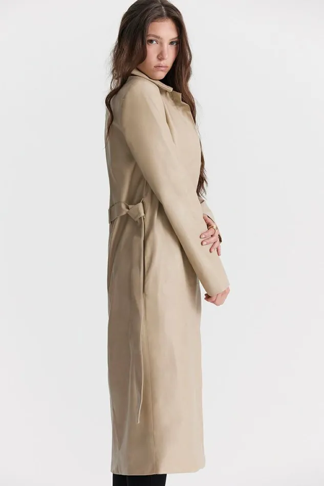 House Of CB Ariel Beige Vegan Leather Trench Coat Women Outerwear House Of CB Ariel Beige Vegan Leather Trench Coat Women Outerwear