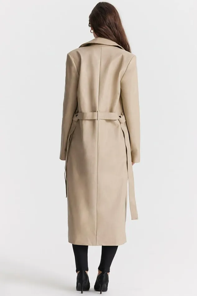 House Of CB Ariel Beige Vegan Leather Trench Coat Women Outerwear House Of CB Ariel Beige Vegan Leather Trench Coat Women Outerwear