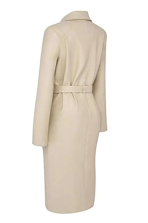 House Of CB Ariel Beige Vegan Leather Trench Coat Women Outerwear House Of CB Ariel Beige Vegan Leather Trench Coat Women Outerwear