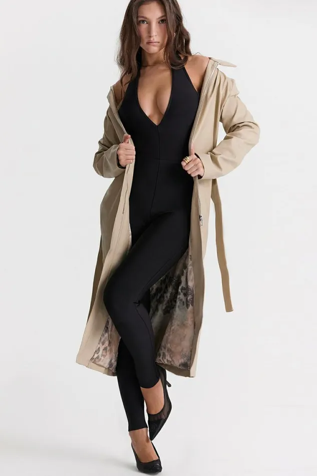 House Of CB Ariel Beige Vegan Leather Trench Coat Women Outerwear House Of CB Ariel Beige Vegan Leather Trench Coat Women Outerwear