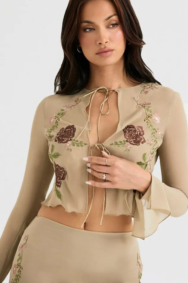 House Of CB Asra Artichoke Floral Tie Front Top Women Tops House Of CB Asra Artichoke Floral Tie Front Top Women Tops