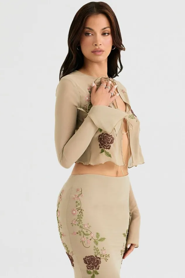 House Of CB Asra Artichoke Floral Tie Front Top Women Tops House Of CB Asra Artichoke Floral Tie Front Top Women Tops