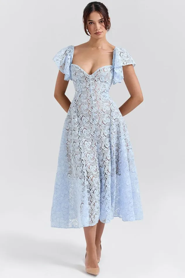 House Of CB Austen Bluebell Floral Lace Midi Dress Women Dresses