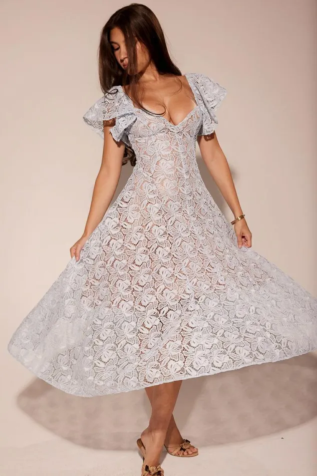 House Of CB Austen Bluebell Floral Lace Midi Dress Women Dresses