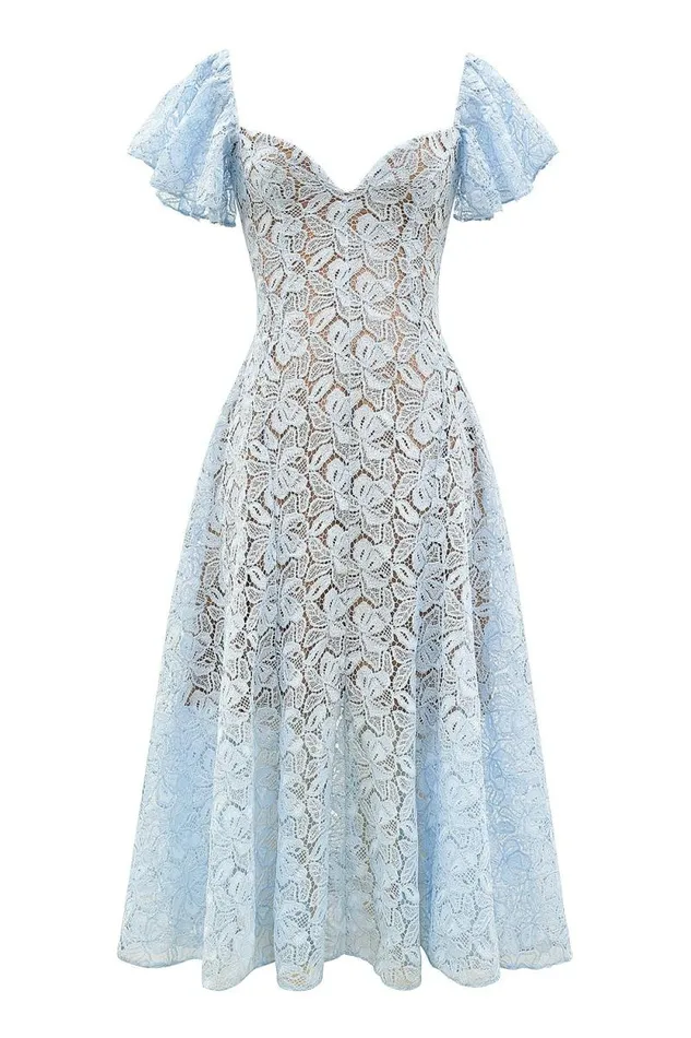 House Of CB Austen Bluebell Floral Lace Midi Dress Women Dresses