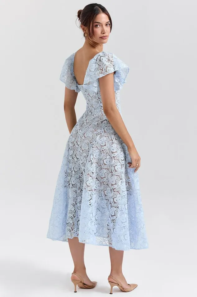 House Of CB Austen Bluebell Floral Lace Midi Dress Women Dresses
