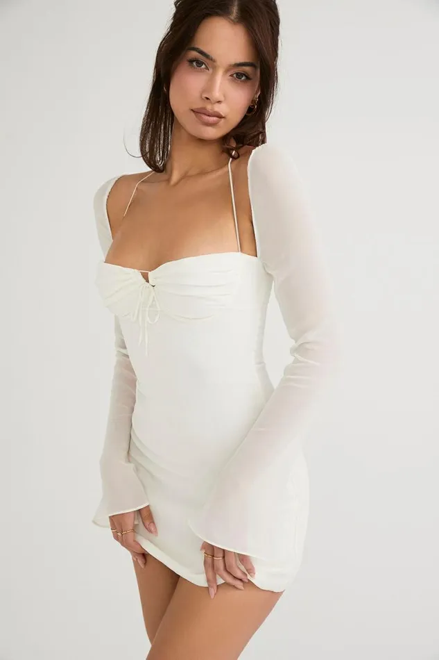 House Of CB Babydoll Ivory Chiffon Halter Mini Dress Women Dresses
