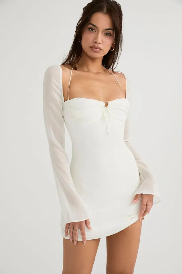 House Of CB Babydoll Ivory Chiffon Halter Mini Dress Women Dresses House Of CB Babydoll Ivory Chiffon Halter Mini Dress Women Dresses