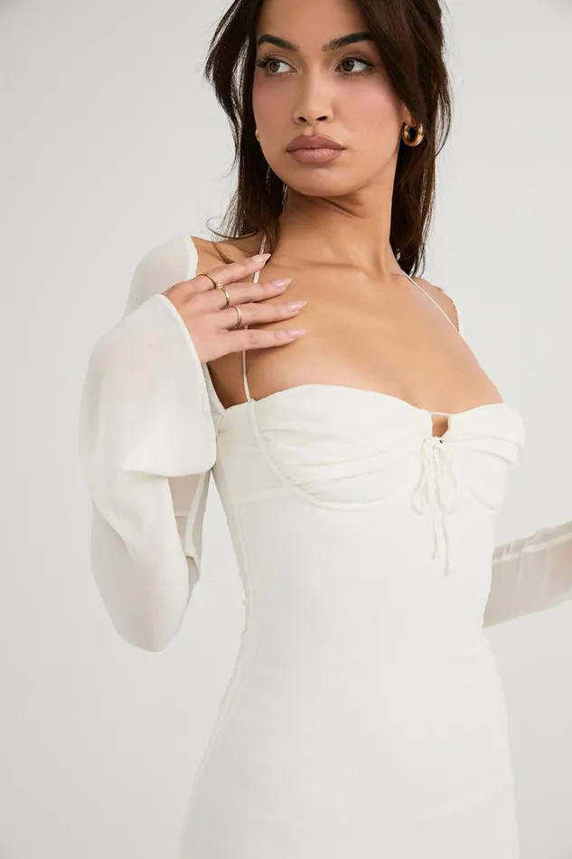 House Of CB Babydoll Ivory Chiffon Halter Mini Dress Women Dresses House Of CB Babydoll Ivory Chiffon Halter Mini Dress Women Dresses
