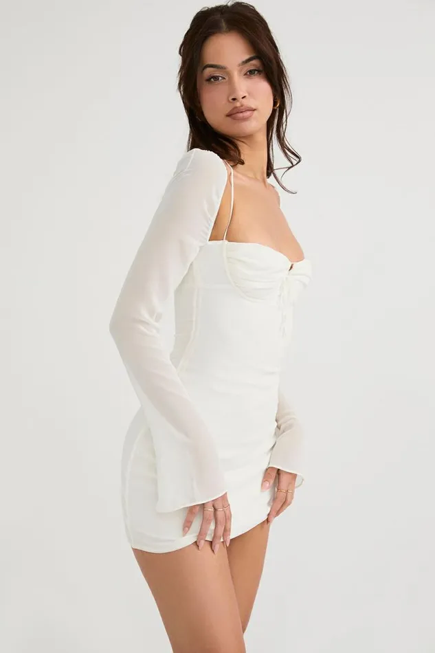 House Of CB Babydoll Ivory Chiffon Halter Mini Dress Women Dresses House Of CB Babydoll Ivory Chiffon Halter Mini Dress Women Dresses