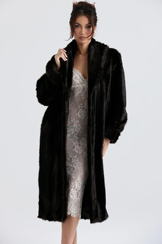House Of CB Callie Dark Brown Faux Fur Coat Women Outerwear