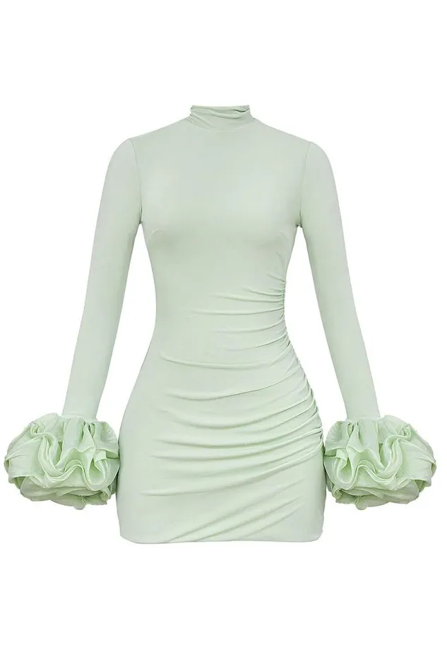 House Of CB Camilla Pistachio Ruffle Cuff Mini Dress Women Dresses House Of CB Camilla Pistachio Ruffle Cuff Mini Dress Women Dresses
