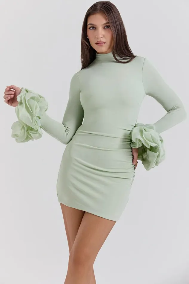 House Of CB Camilla Pistachio Ruffle Cuff Mini Dress Women Dresses House Of CB Camilla Pistachio Ruffle Cuff Mini Dress Women Dresses