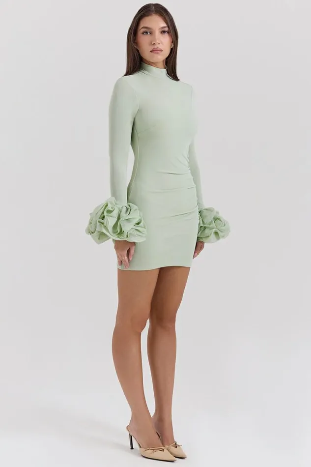 House Of CB Camilla Pistachio Ruffle Cuff Mini Dress Women Dresses House Of CB Camilla Pistachio Ruffle Cuff Mini Dress Women Dresses