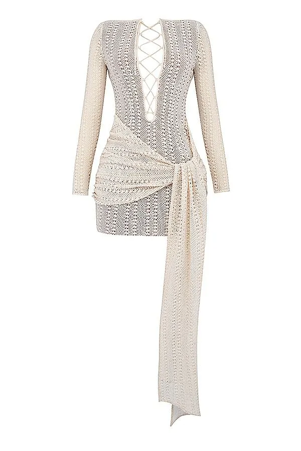 House Of CB Carmelita Natural Knit Lace Up Dress Women Dresses