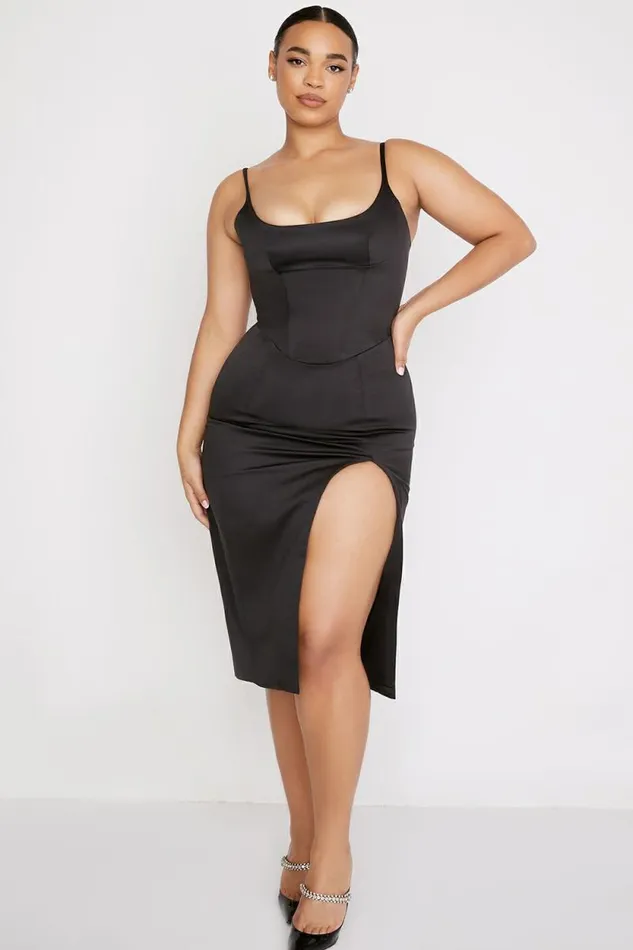 House Of CB Casimira Black Satin Corset Midi Dress Women Dresses House Of CB Casimira Black Satin Corset Midi Dress Women Dresses