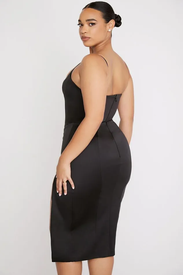 House Of CB Casimira Black Satin Corset Midi Dress Women Dresses House Of CB Casimira Black Satin Corset Midi Dress Women Dresses