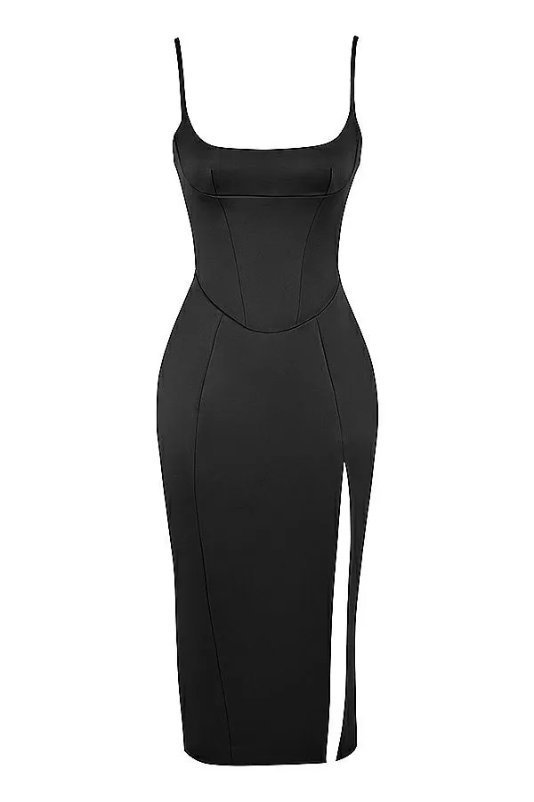 House Of CB Casimira Black Satin Corset Midi Dress Women Dresses House Of CB Casimira Black Satin Corset Midi Dress Women Dresses