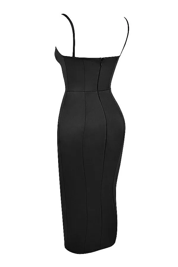 House Of CB Casimira Black Satin Corset Midi Dress Women Dresses House Of CB Casimira Black Satin Corset Midi Dress Women Dresses