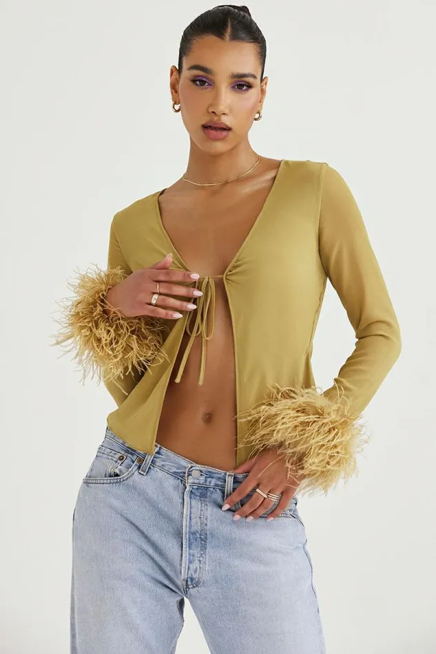 House Of CB Claudia Olive Trimmed Top Women Tops