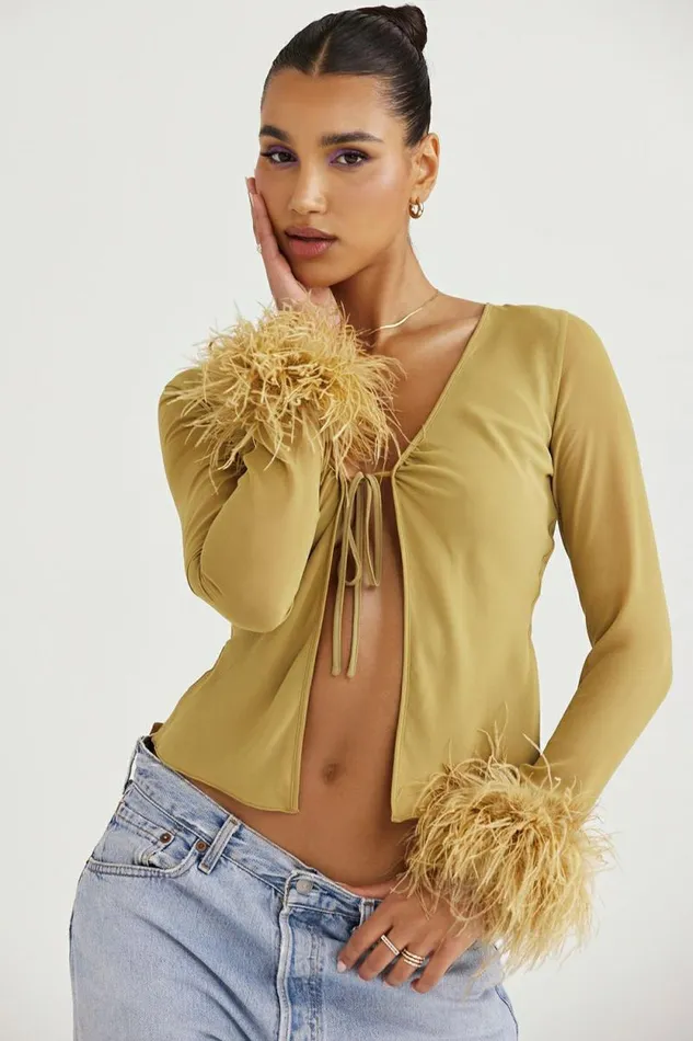 House Of CB Claudia Olive Trimmed Top Women Tops House Of CB Claudia Olive Trimmed Top Women Tops