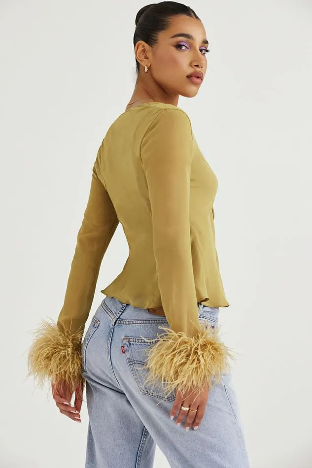 House Of CB Claudia Olive Trimmed Top Women Tops House Of CB Claudia Olive Trimmed Top Women Tops