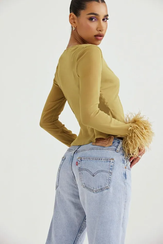 House Of CB Claudia Olive Trimmed Top Women Tops House Of CB Claudia Olive Trimmed Top Women Tops