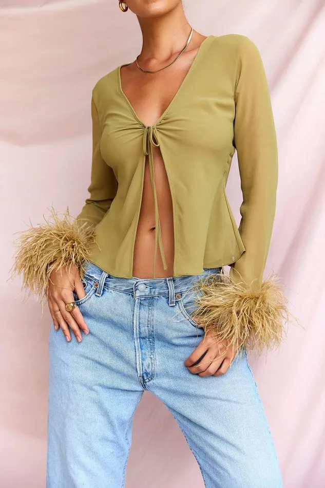 House Of CB Claudia Olive Trimmed Top Women Tops House Of CB Claudia Olive Trimmed Top Women Tops